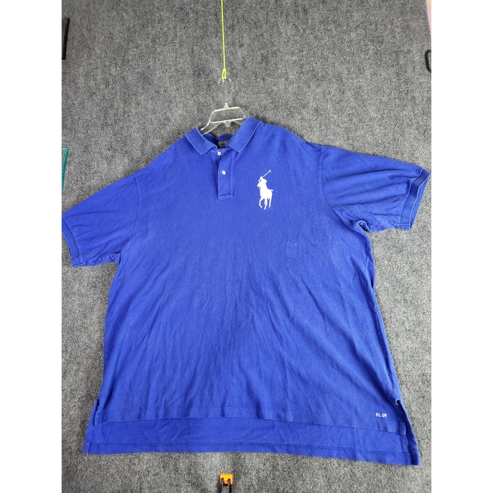 VTG Polo Ralph Lauren Polo Shirt Big Pony‎ Logo Cotton Casual Blue Men Sz 3XLT